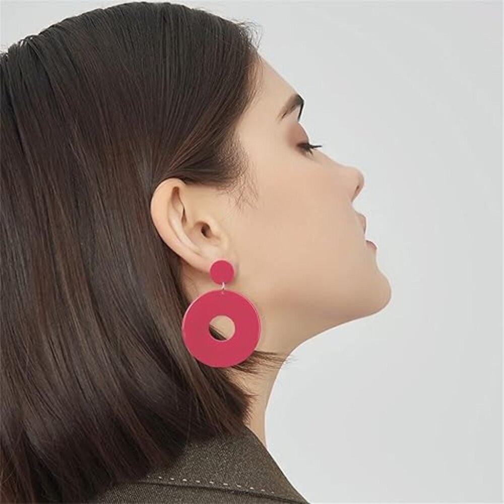 Rose Red Round Dangle Earrings